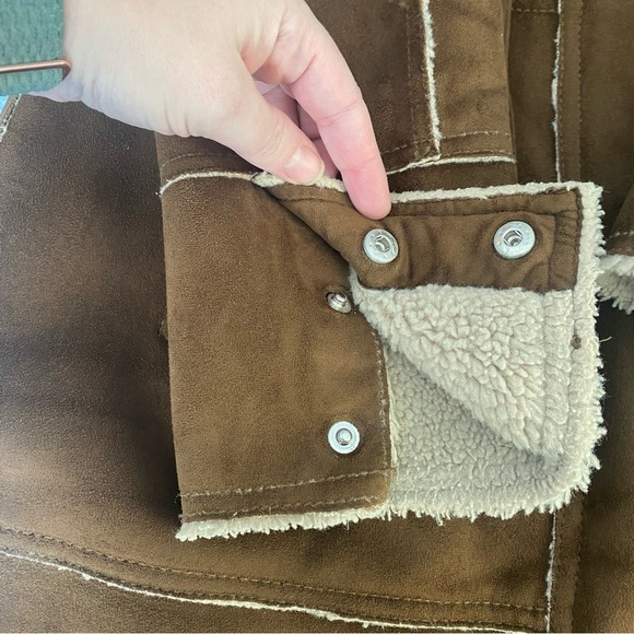 Laundry by Shelli Segal Los Angeles Suede Sherpa Lined Faux Fur Hood Brown Coat - Picture 8 of 11